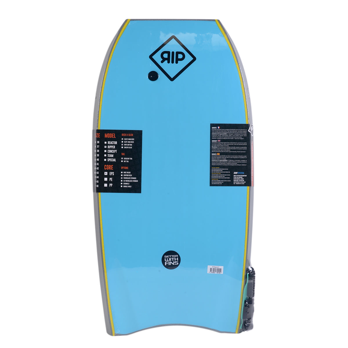 RIP Bodyboard - Ripper Stringer with leash (EPS) - Gray / Blue
