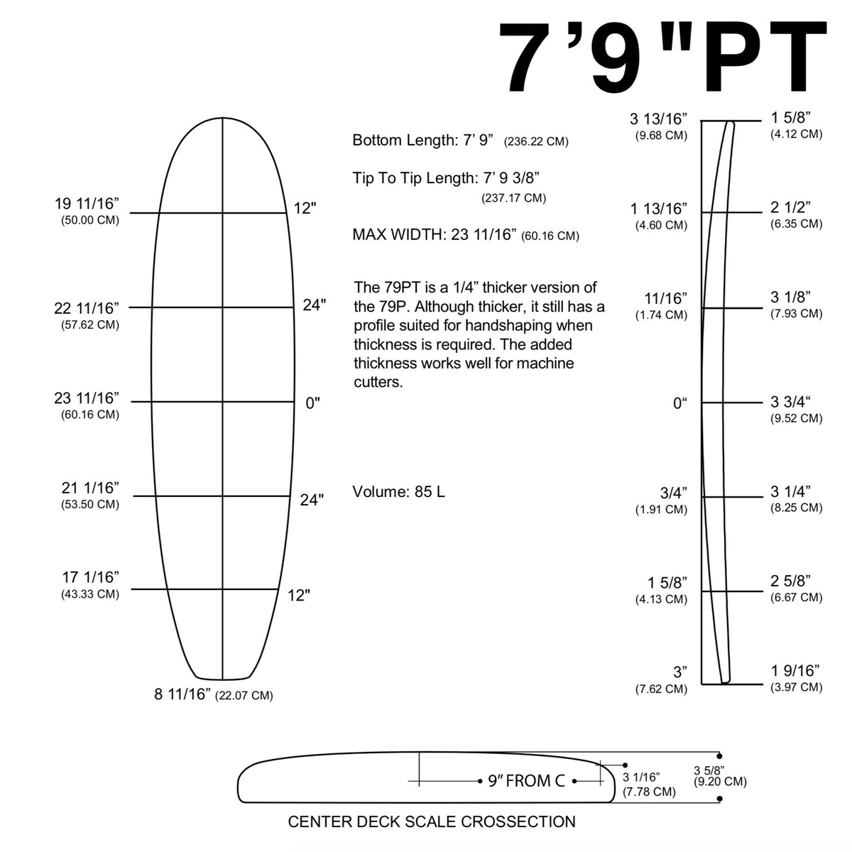 Pain de mousse MILLENNIUM - 7'9" PT BLUE 3/16" Cedar - NATURAL rocker