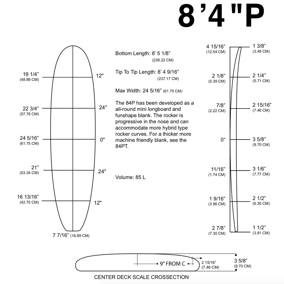 Pain de mousse MILLENNIUM - 8'4" P BLUE 1/8" Bass - NATURAL rocker