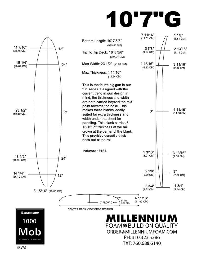 Pain de mousse MILLENNIUM - 10'7 BLUE T-BAND (1/4 CEDAR/ 3/16 BASS/ 1/4 CEDAR) NATURAL ROCKER
