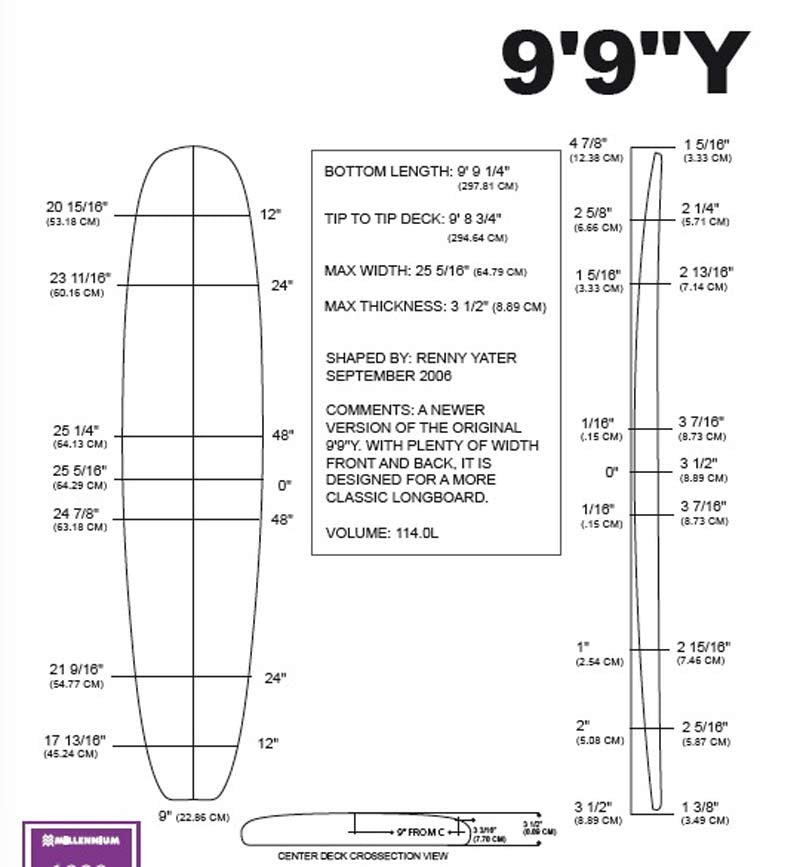 Pain de mousse MILLENNIUM - 9'9 - 99Y MoB YELLOW 1/4 Bass NATURAL ROCKER