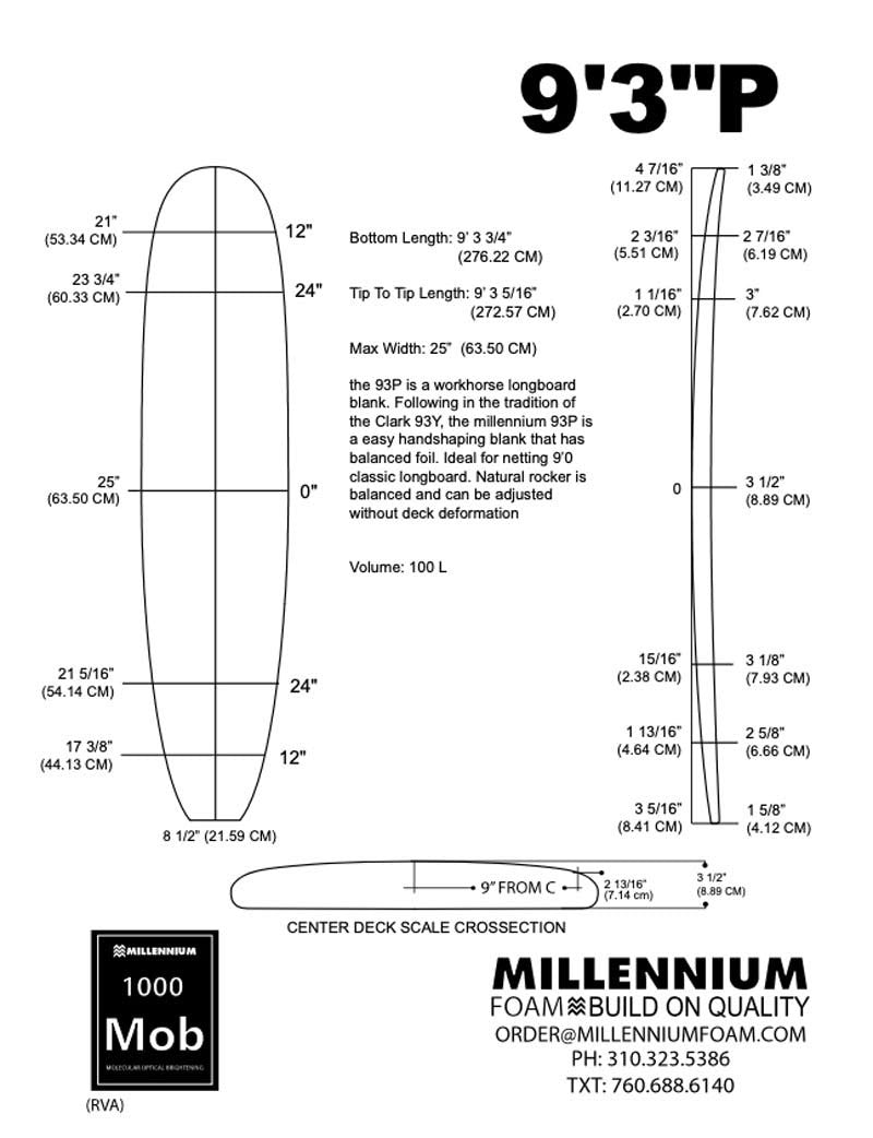 Pain de mousse MILLENNIUM - 9'3 - BLUE 3/8 BASS LSP ROCKER