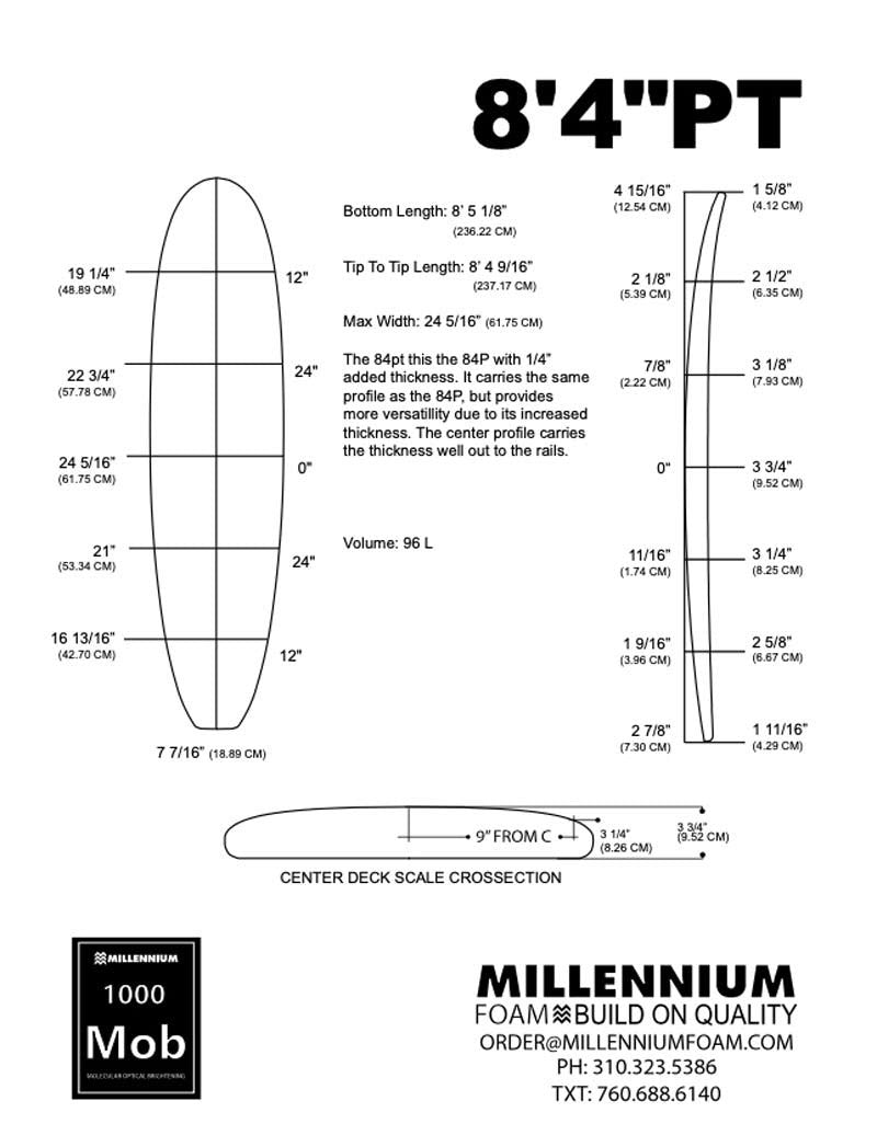 Pain de mousse MILLENNIUM - 8'4 - BLUE 3/16 BASS REDLINE ROCKER