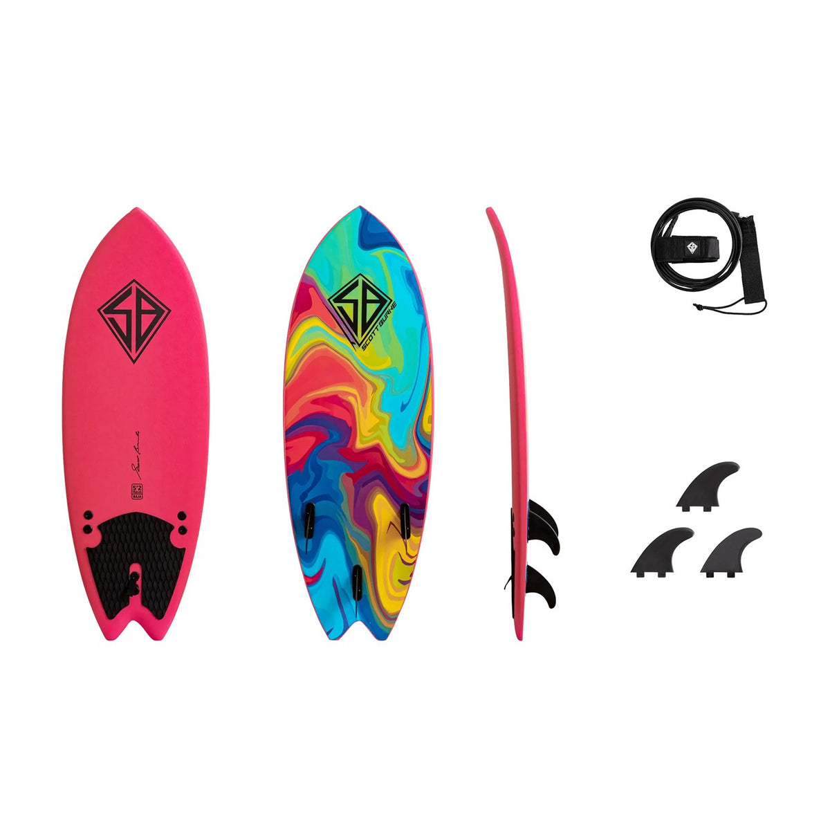 CBC - Tabla de surf de espuma - Softboard - 5'2 Baja Fish - Rosa / Rainbow Slick