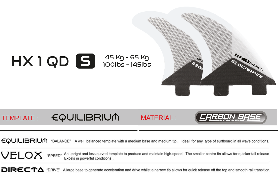 Juego de 4 quillas SCARFINI HX1 Quad Carbon (talla S) (FCS)