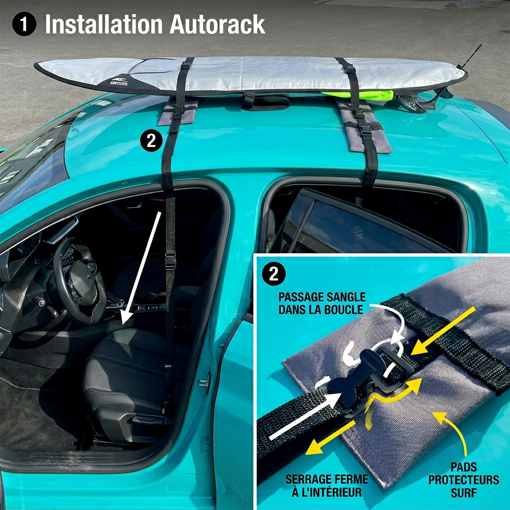 SURF SYSTEM Auto Racks Larges  - Galleries de toit mousse (Surf, SUP, Longboard, Kayak)
