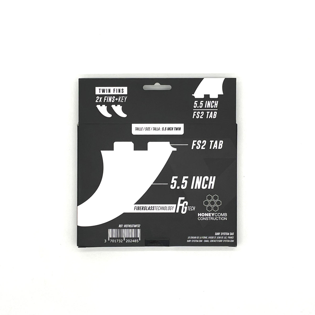 VICTORY - Twin Fins Set Fiberglass Honeycomb - FCS2 Compatible - Smoke