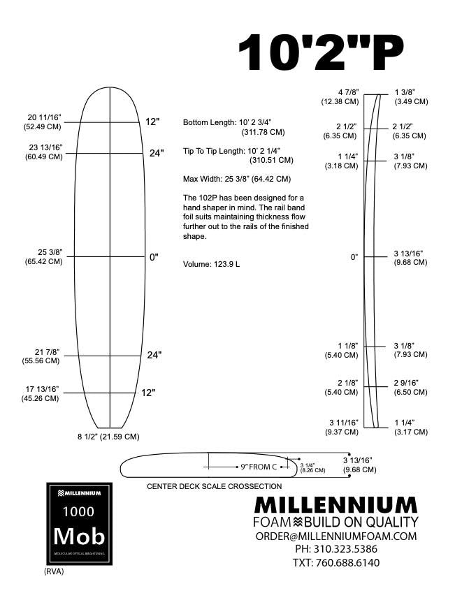 Pain de mousse MILLENNIUM - 10'2 BLUE 3/8 BASS LSP ROCKER