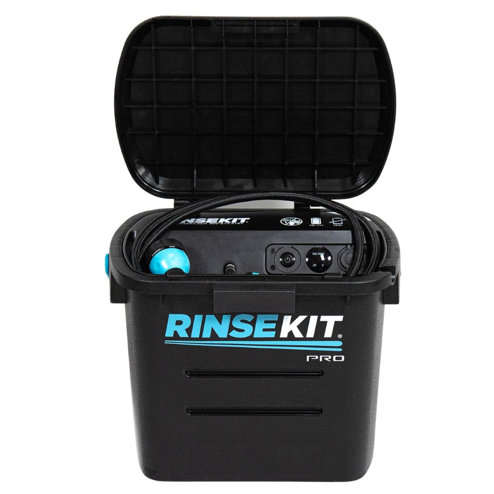 RINSEKIT PRO PACK - Ducha portátil independiente (con Batería) + Hot Rod Calefactor - Negro
