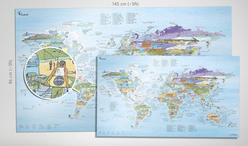 Mapa impresionante - Póster del mapa mundial - Kitesurf reescribible
